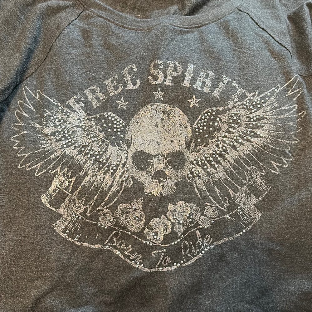Rock & Republic Graphic French Terry Sweatshirt Hi Lo hem Skull Wings L